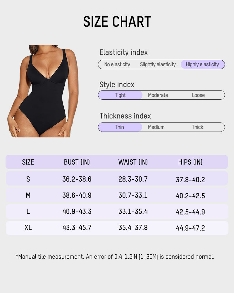 V Neck Tummy Control Thong Bodysuit Shapewear - Zarela