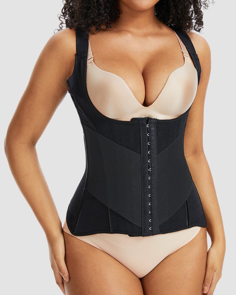 PowerMesh double layer waist trainer shapewear women black - Zarela