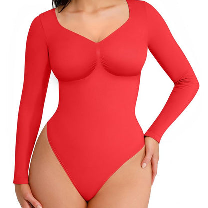 Long Sleeve Tummy Control Shaping Bodysuit — Arm Smoothing Full Coverage | Zarela