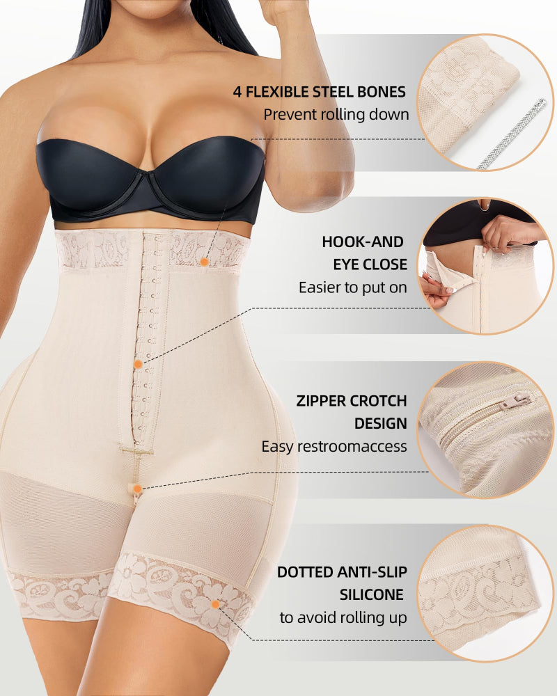 Tummy Control Shapewear for Women Fajas Colombianas Body Shaper Shorts with Zipper Crotch - Zarela