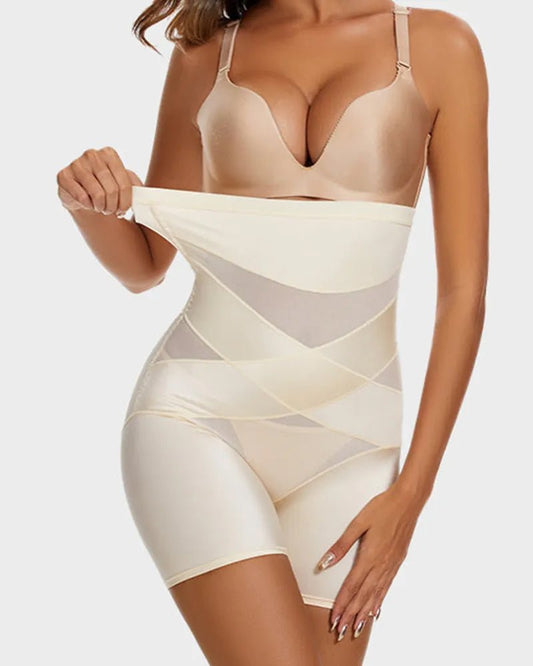 Crossover high waist butt lifting shorts women beige - Zarela
