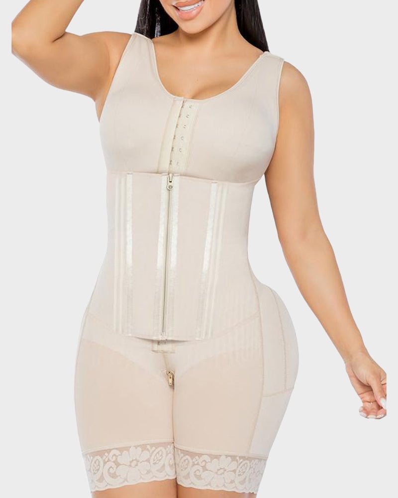 Colombian double tummy control full body shaper side view - Zarela