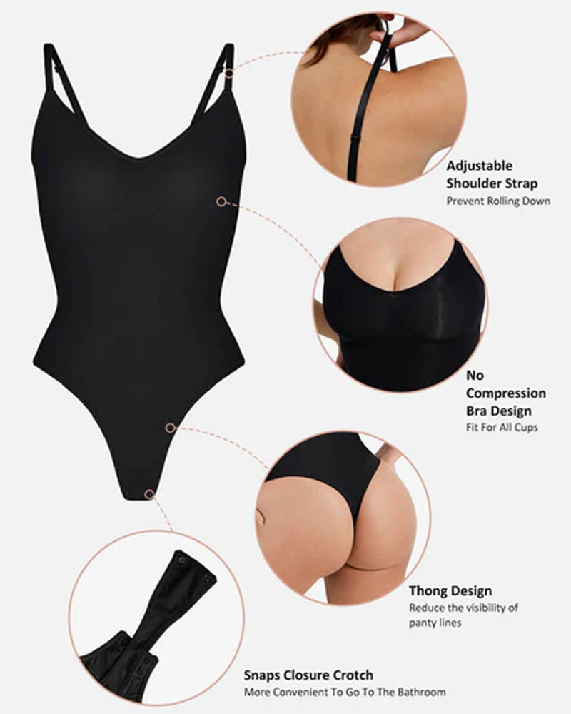 Seamless bodysuit tummy control back view thong shapewear - Zarela