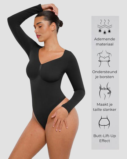 Long Sleeve Tummy Control Shaping Bodysuit — Arm Smoothing Full Coverage | Zarela