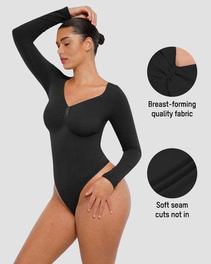 Long Sleeve Tummy Control Shaping Bodysuit — Arm Smoothing Full Coverage | Zarela