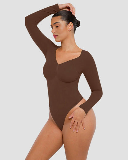 Long Sleeve Tummy Control Shaping Bodysuit — Arm Smoothing Full Coverage | Zarela