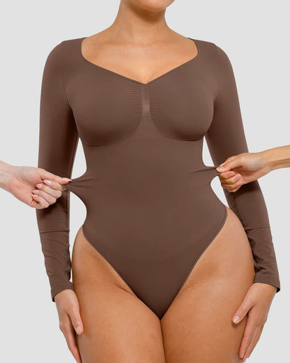 Long Sleeve Tummy Control Shaping Bodysuit — Arm Smoothing Full Coverage | Zarela