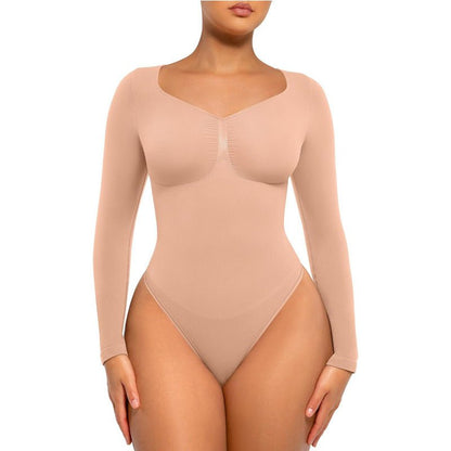 Long Sleeve Tummy Control Shaping Bodysuit — Arm Smoothing Full Coverage | Zarela