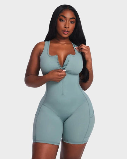Sauna workout romper women sculpt sweat dusty blue - Zarela