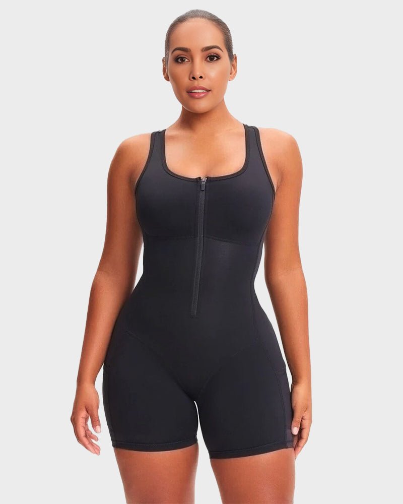 Sauna romper activewear women back view dusty blue - Zarela