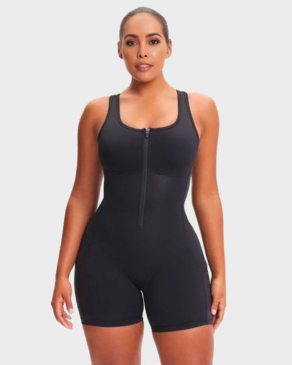 Sauna romper activewear women back view dusty blue - Zarela