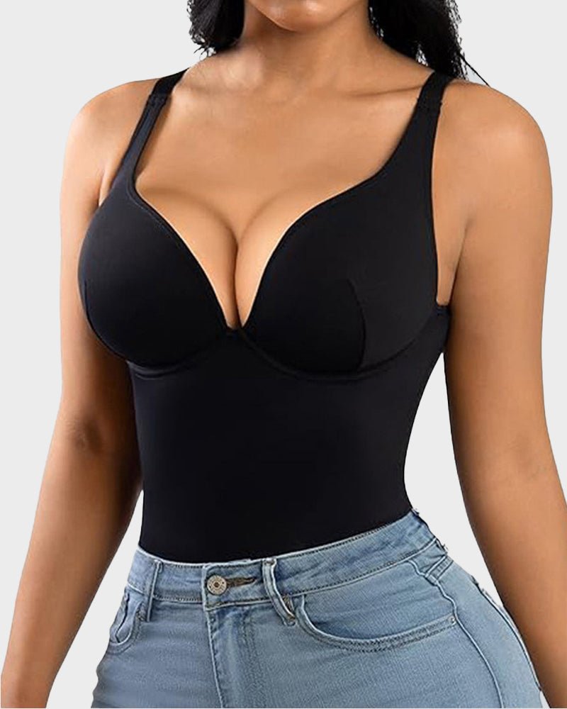 V neck thong bodysuit shapewear detail view women - Zarela