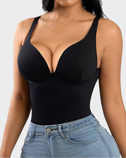 V neck thong bodysuit shapewear detail view women - Zarela