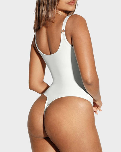 V-Neck Tummy Control Thong Bodysuit — Zero Panty Lines Plunge Ready | Zarela
