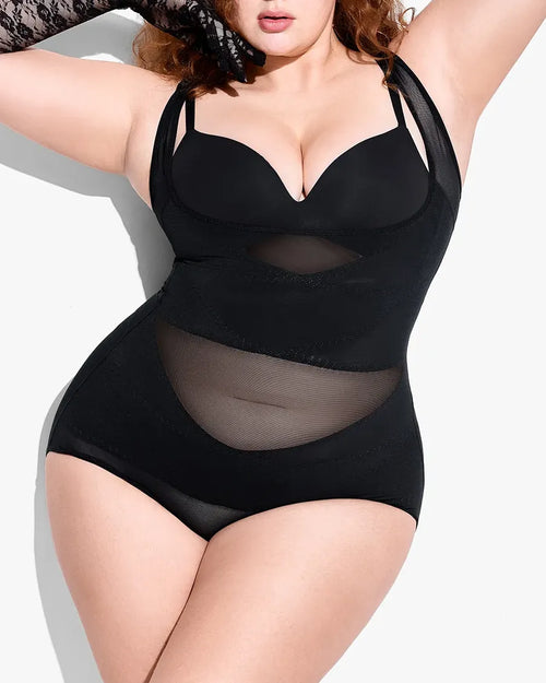 Mesh breathable tummy control bodysuit shapewear women black - Zarela