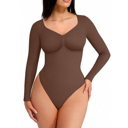 Long Sleeve Tummy Control Shaping Bodysuit — Arm Smoothing Full Coverage | Zarela
