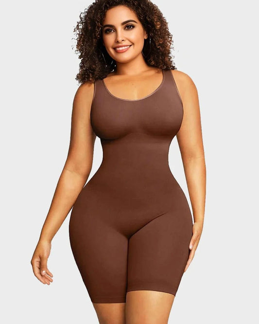 Seamless mid thigh sculpting bodysuit peach color - Zarela