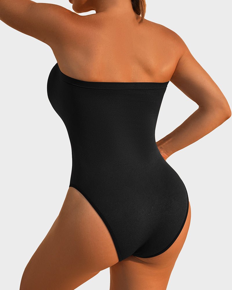 Strapless bodysuit shapewear back view women black - Zarela