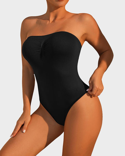 Strapless tummy control sculpting bodysuit black women - Zarela
