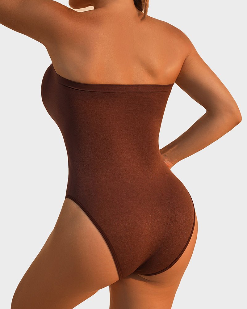 Strapless tummy control bodysuit brown detail view - Zarela