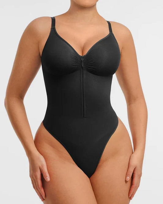 Seamless covered bust jumpsuit thong bodysuit black - Zarela